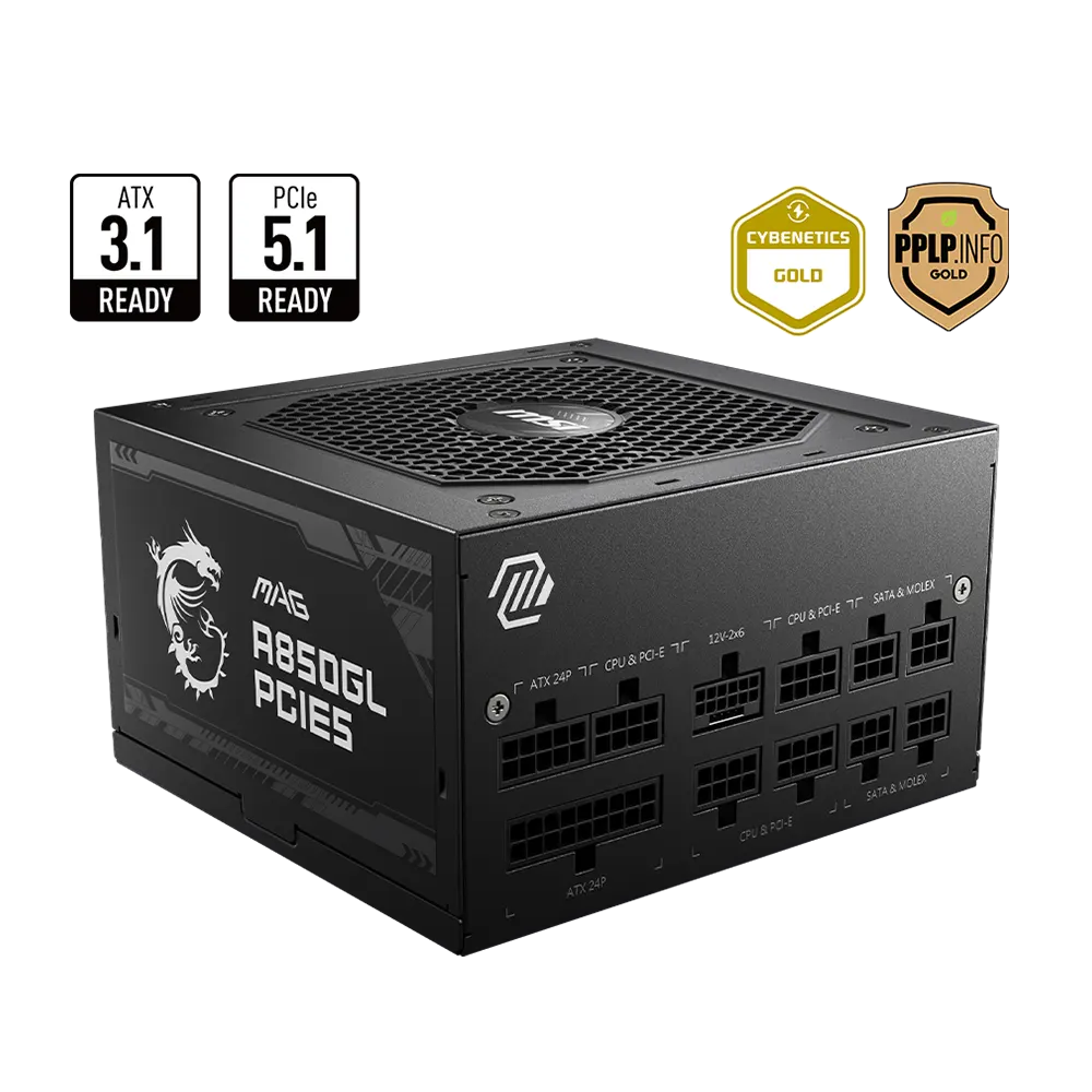MSI 850W 80+ Gold Modular PCIe5 ATX 3.1 Black | Gaming A850GL