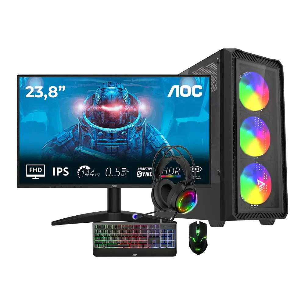 BlazeCORE Gaming SET Ryzen 5 5500/RX 7600 8GB/16GB DDR4/500GB/NVMe/24" 144Hz FHD/Akesoret FALAS